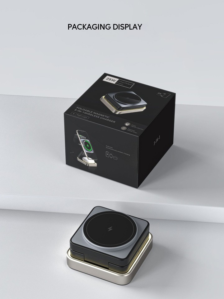 Packaging of the 2024 Premium Zinc Alloy 3-in-1 Magnetic Wireless Charger