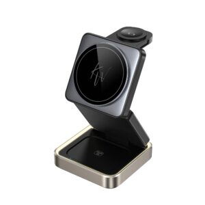 Foldable zinc alloy 3-in-1 wireless charger in folded state
