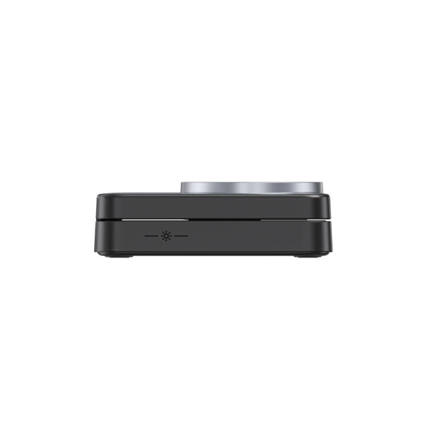Side view of folded 3-in-1 wireless charger on white background