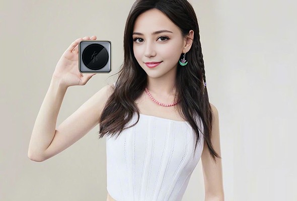 Woman holding foldable wireless charger in one hand