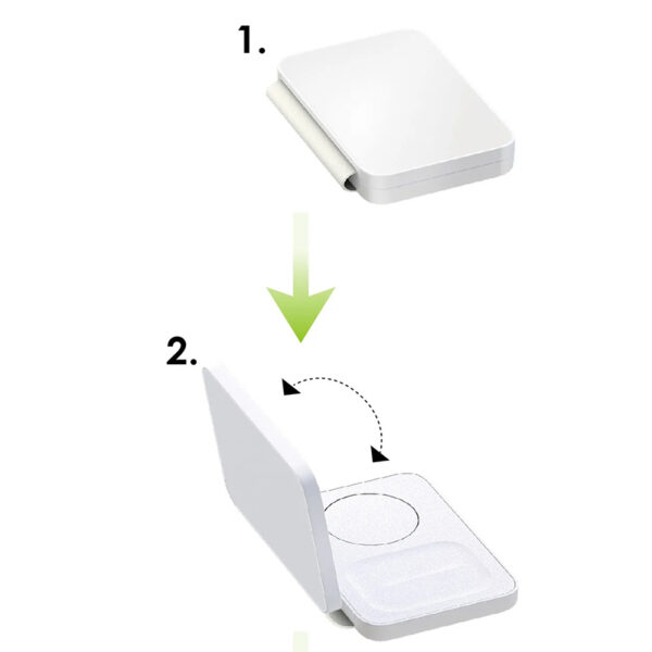 3 in 1 foldable wireless charger partially unfolded on white background